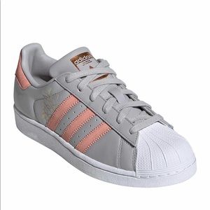 Adidas Superstar gray with blush stripes